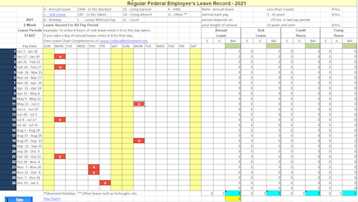 2021 Leave Chart Schedule Tracker Now Available Federal Employee S Retirement Planning Guide